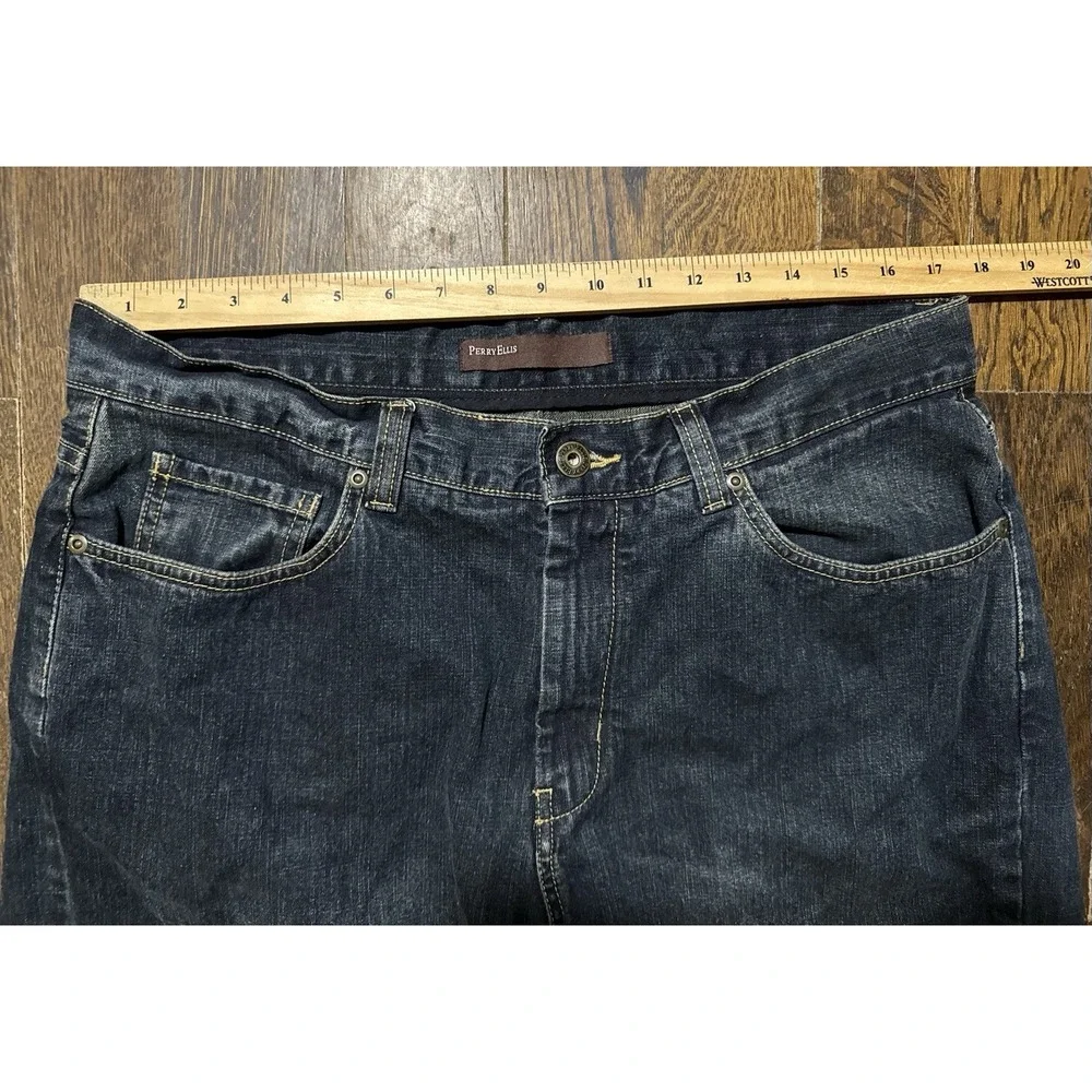 Perry Ellis Denim Blue Jeans Men's Size 34x30 Bootcut Dark Wash Mid Rise Vintage
